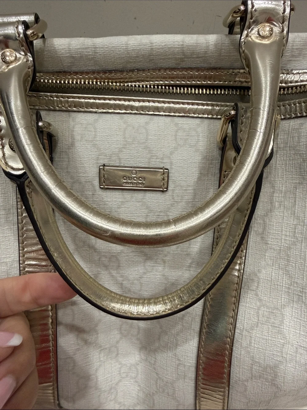 Authentic Gucci Joy Boston Bag with Metallic Silver Trim